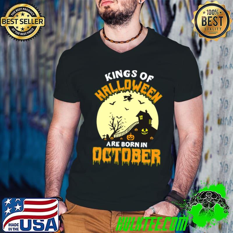 Kings Of Halloween Are Born In October Birthday T-Shirt Guys V Neck Kings Of Halloween Are Born In October Birthday T-Shirt Guys V Neck