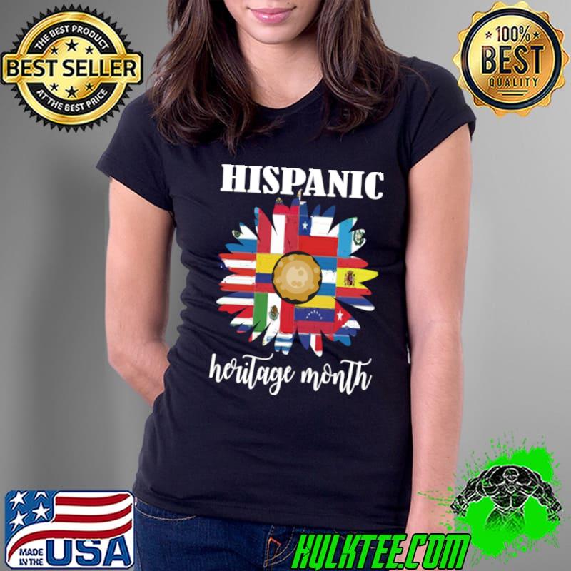 Latin American Flags Hispanic Heritage Month Sunflower T-Shirt