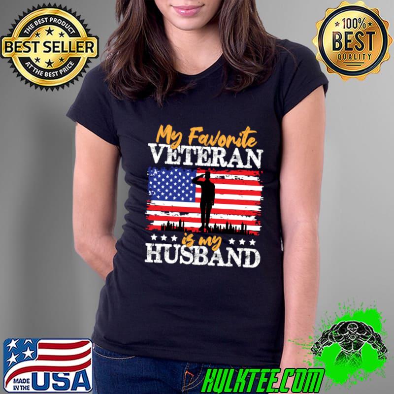 My Favorite Veteran Is My Husband Us Marine Veteran American Flag T-Shirt