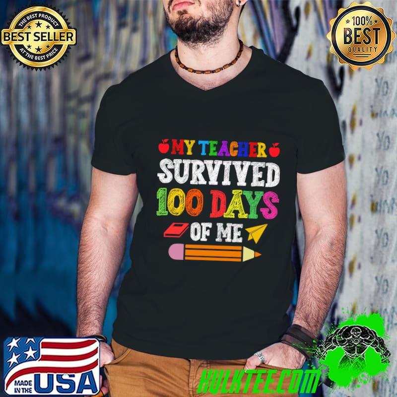 My Teacher Survived 100 Days Of Me Pencils T-Shirt Guys V Neck My Teacher Survived 100 Days Of Me Pencils T-Shirt Guys V Neck