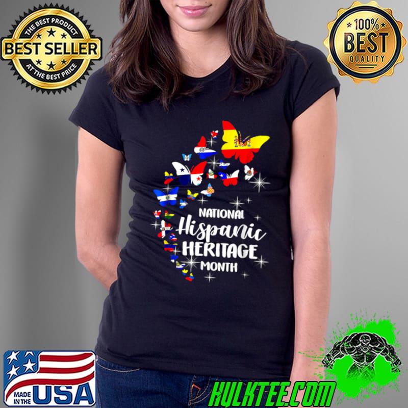 National Hispanic Heritage Month Butterfly Countries Flags T-Shirt