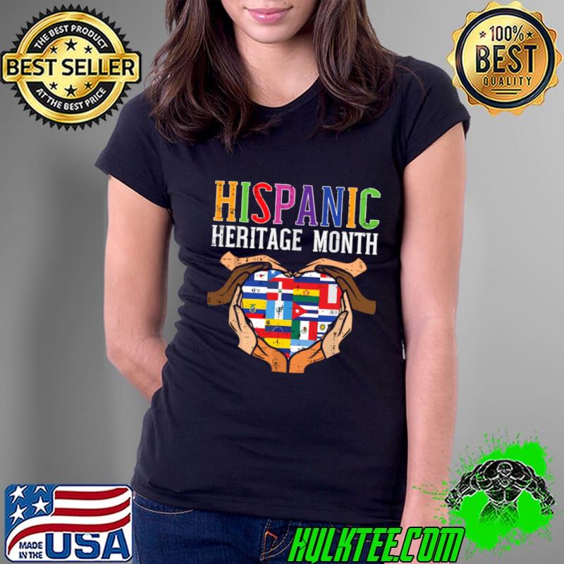 National Hispanic Heritage Month Hand Heart Flags T-Shirt