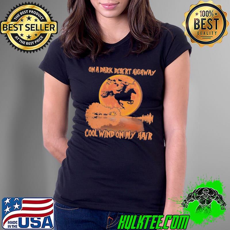 On a dark desert higway horse lovers blood moon halloween shirt
