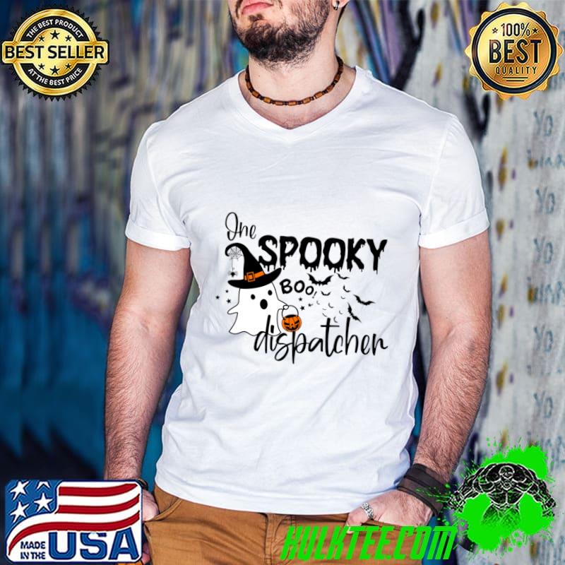 One Spooky Boo Dispatcher Halloween Thin Gold Bats T-Shirt