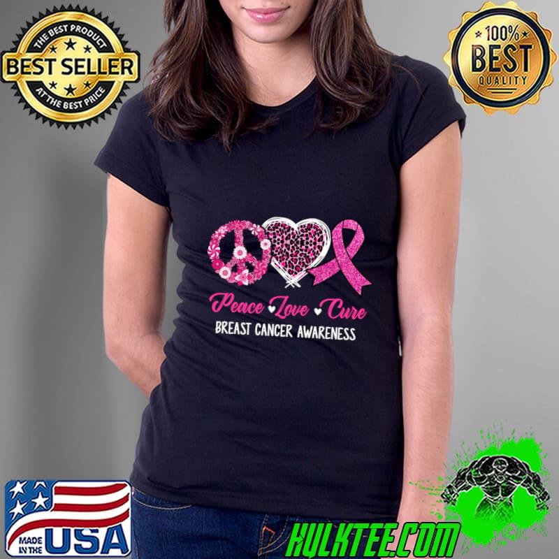 Peace Love Cure Pink Ribbon Cancer Breast Awareness Leopard T-Shirt