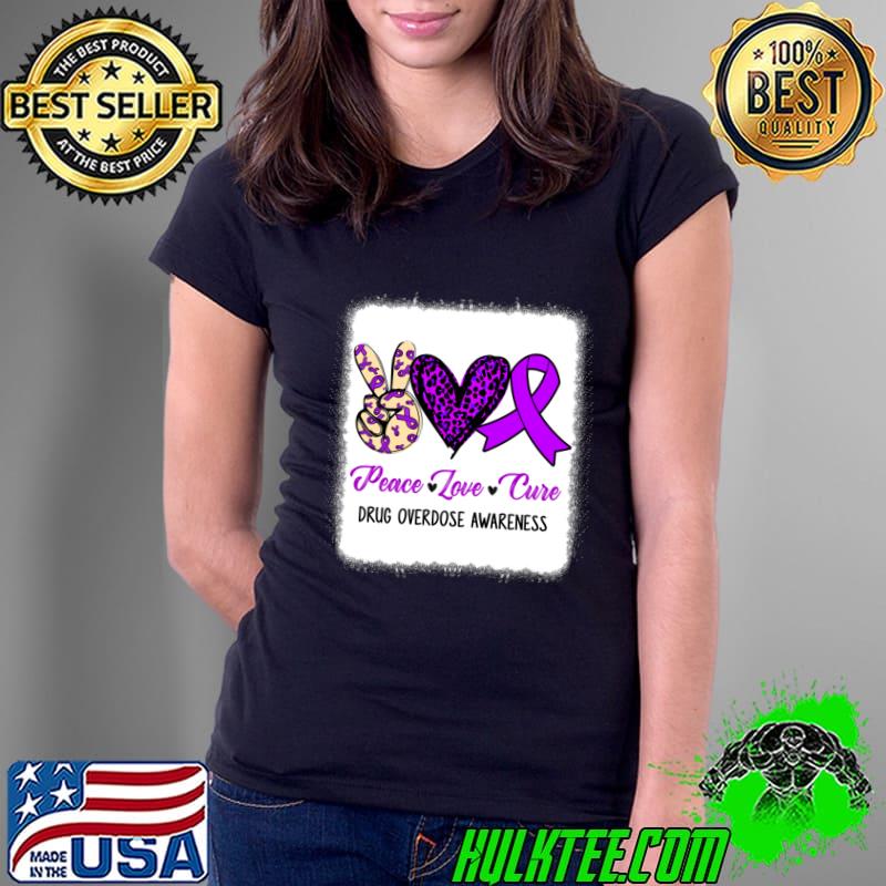 Peace Love Hope Purple Ribbon Drug Overdose Awareness Leopard Heart T-Shirt