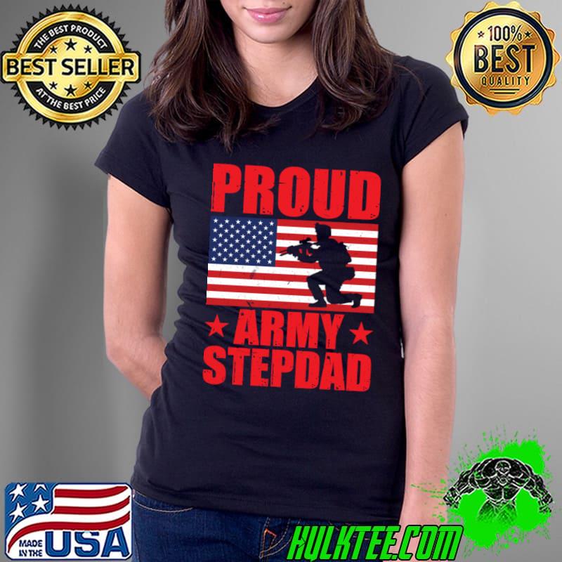 Proud Army Stepdad Veteran American Flag T-Shirt