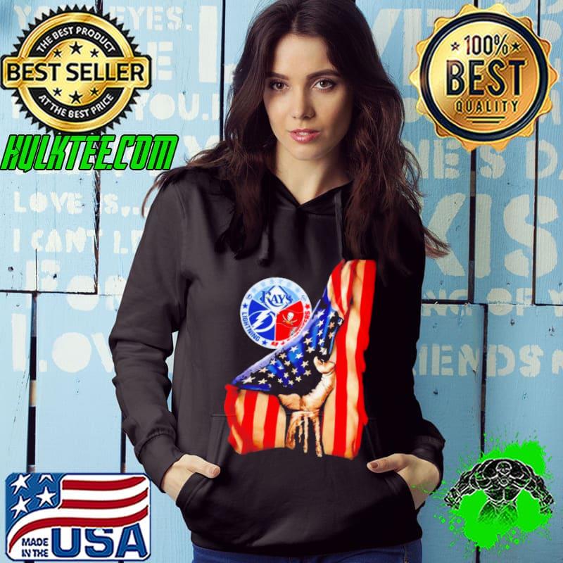 Tampa Bay Rays Buccaneer and Lightning Hand Pulling American Flag Shirt Hoodie Tampa Bay Rays Buccaneer and Lightning Hand Pulling American Flag Shirt Hoodie