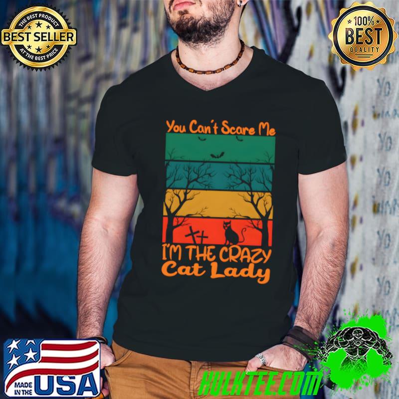 You Can't Scare Me The Crazy Cat lady Vintage Happy Halloween Spooky Showcasing T-Shirt Guys V Neck You Can't Scare Me The Crazy Cat lady Vintage Happy Halloween Spooky Showcasing T-Shirt Guys V Neck