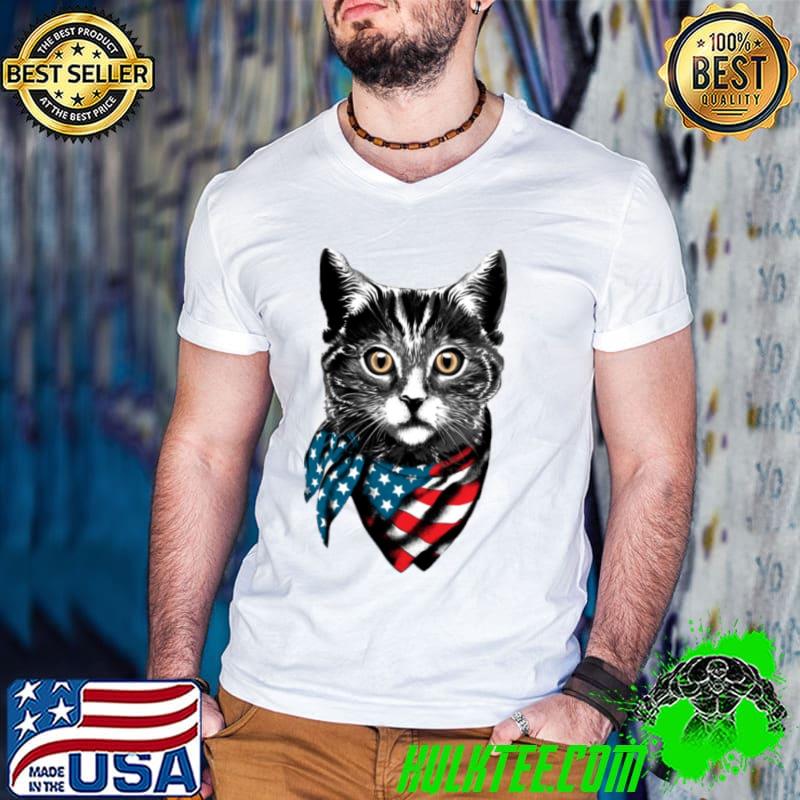 American Cat Wearing Usa Flag Scarf shirt