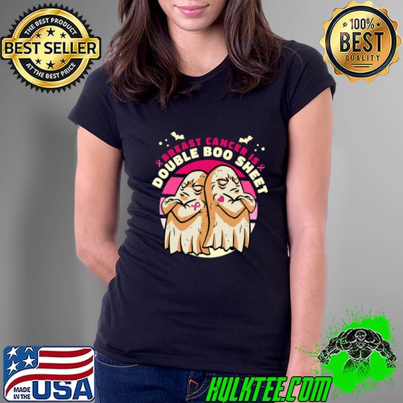 Breast Cancer Is Double Boo Sheet Halloween Cancer Awareness Vintage Sunset T-Shirt