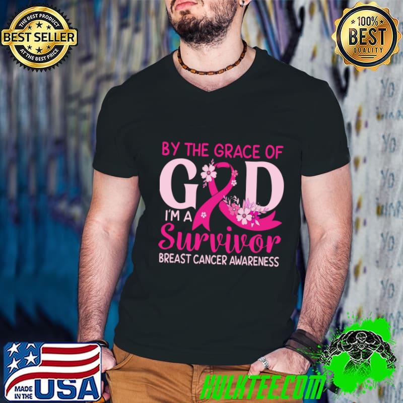 By The Grace Of God Survivor Breast Cancer Flower T-Shirt Guys V Neck By The Grace Of God Survivor Breast Cancer Flower T-Shirt Guys V Neck