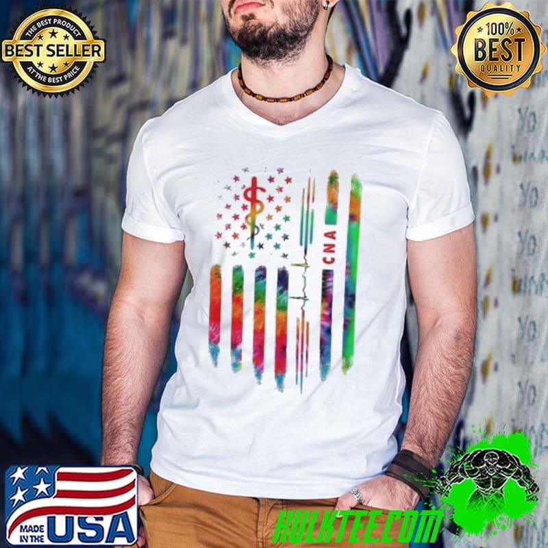 CNA symbol heartbeat american flag tye die shirt