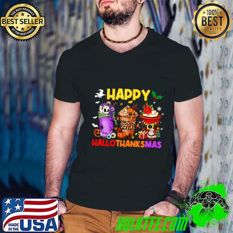 Coffee Halloween Thanksgiving Christmas Happy Hallothanksmas Leopard T-Shirt Guys V Neck Coffee Halloween Thanksgiving Christmas Happy Hallothanksmas Leopard T-Shirt Guys V Neck