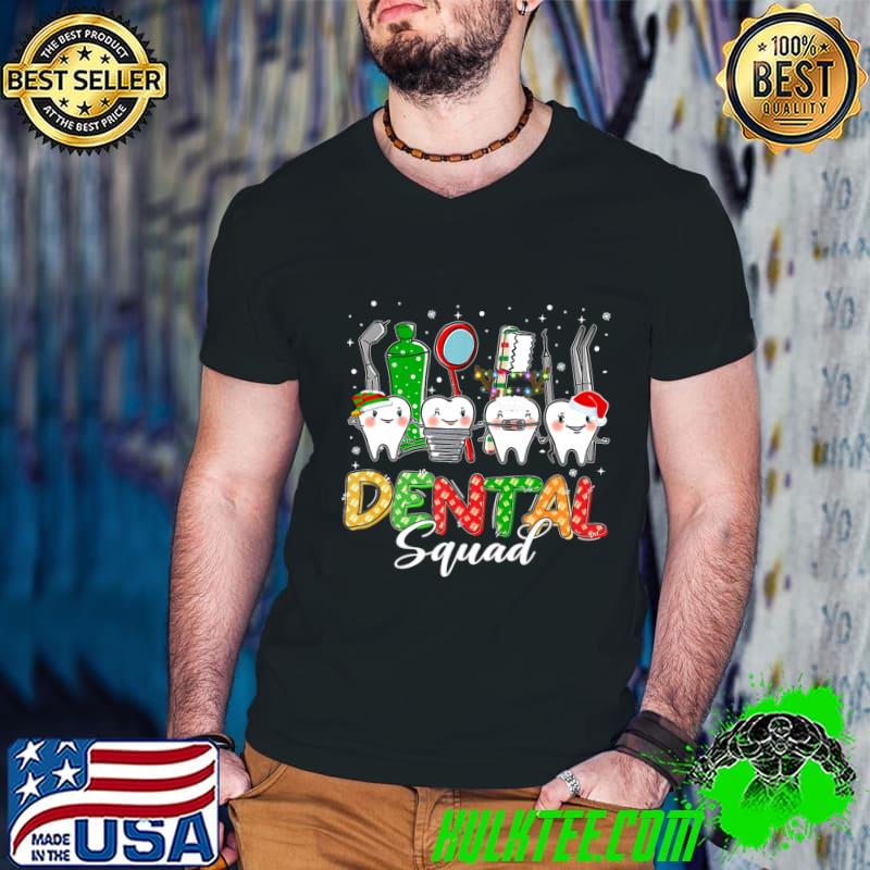 Dental Squad Christmas Teeth Santa Reindeer Lights T-Shirt