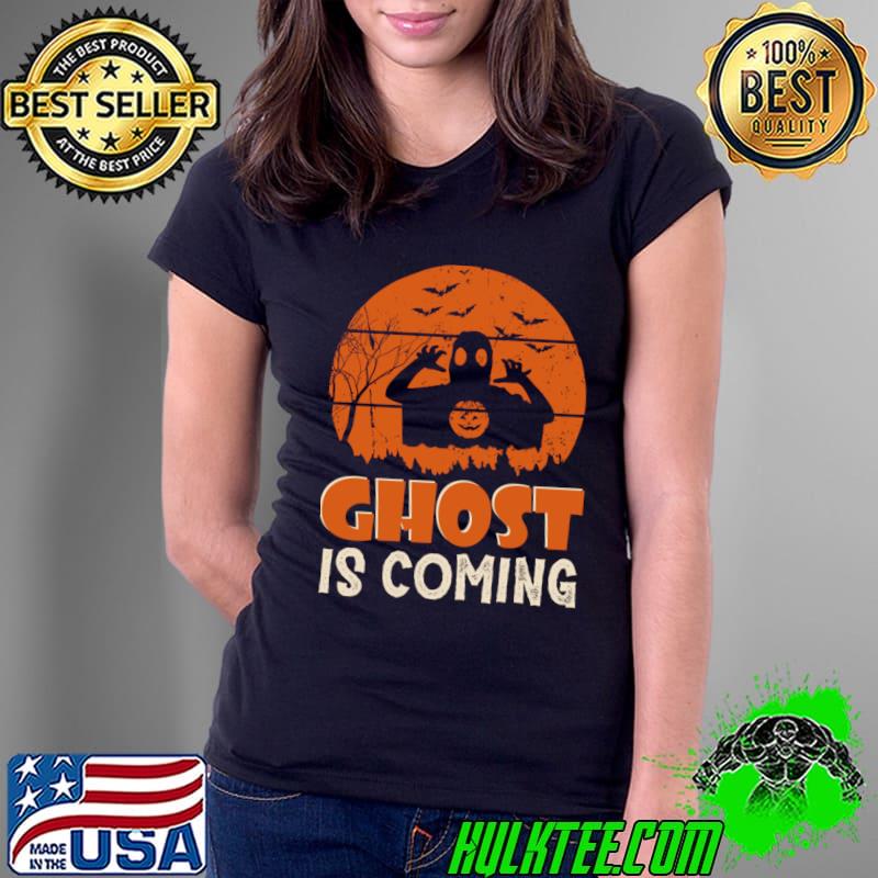 Ghost Is Coming bats Pumpkin Halloween Vintage T-Shirt