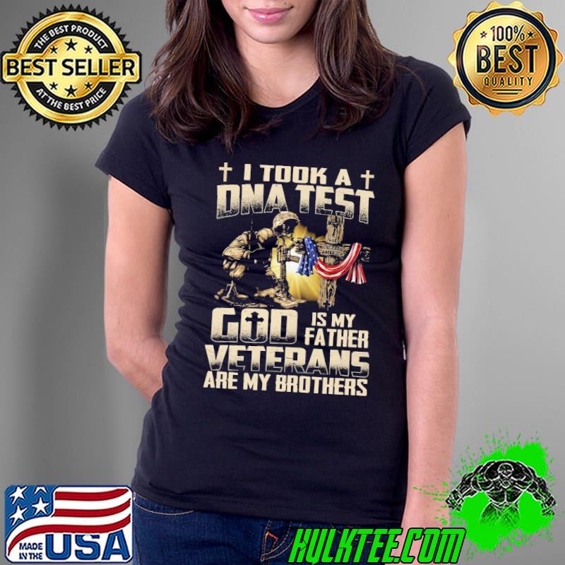 I took dna god veteran is my father are my brother cross american flag shirt