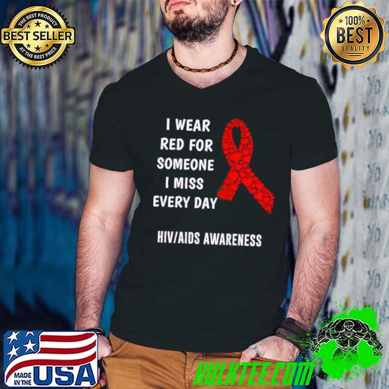 I wear red for someone I miss everyday HIV AIDS awareness s Guys V Neck I wear red for someone I miss everyday HIV AIDS awareness s Guys V Neck
