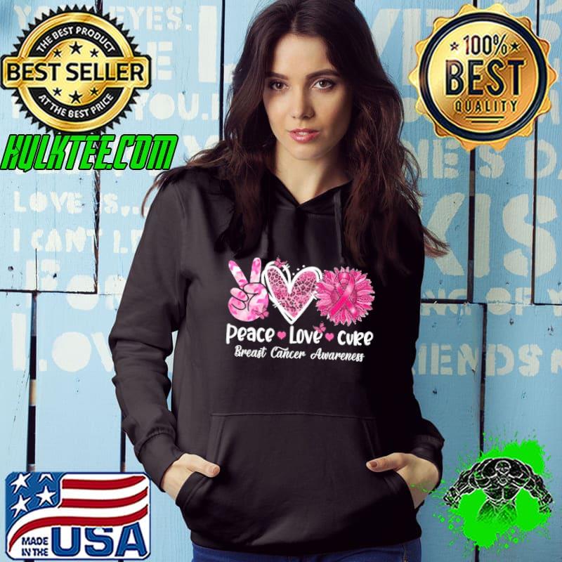 Peace Love Cure Heart Leopard Sunflower Breast Cancer Awareness s Hoodie Peace Love Cure Heart Leopard Sunflower Breast Cancer Awareness s Hoodie