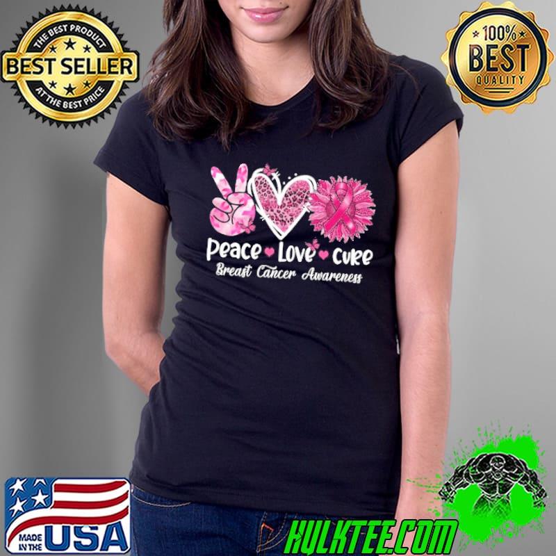 Peace Love Cure Heart Leopard Sunflower Breast Cancer Awareness shirt