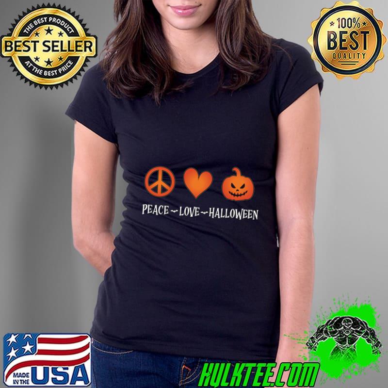 Peace love halloween heart pumpkin scary T-Shirt