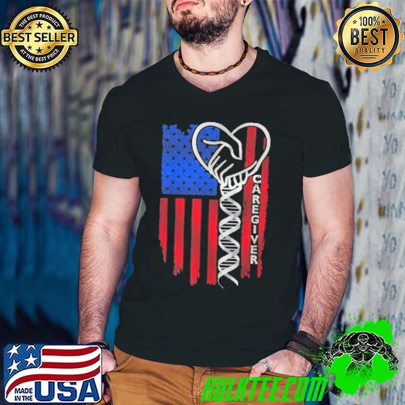 Proud Caregiver heart hand dna american flag s Guys V Neck Proud Caregiver heart hand dna american flag s Guys V Neck