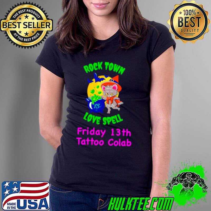 Raccoon Rock town love spell Friday 13th tattoo collab shirt