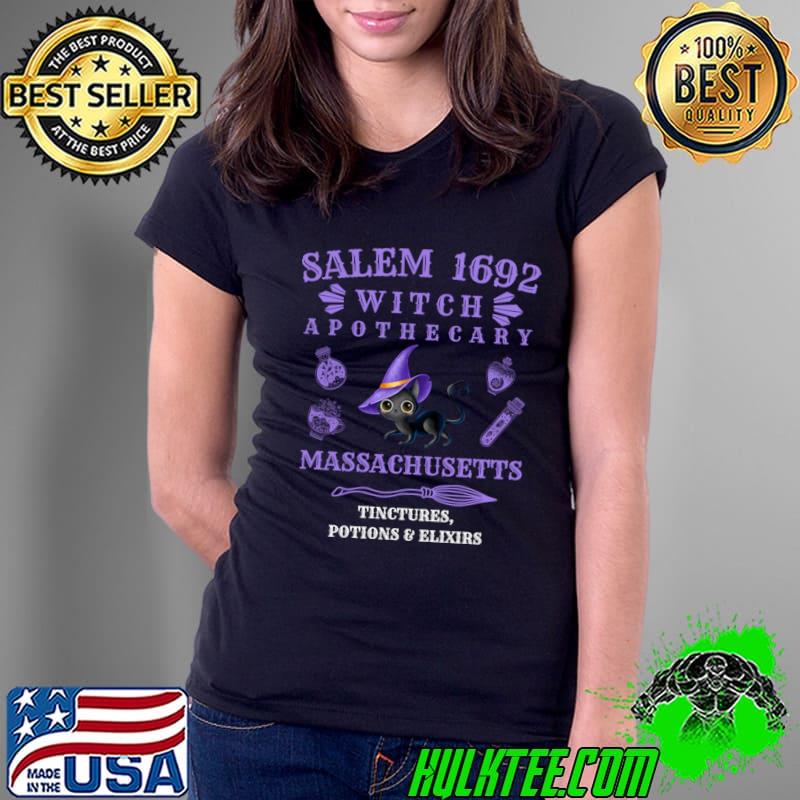 Salem 1692 Witch Apothecary Massachusetts Tinctures Potions Cat Halloween T-Shirt