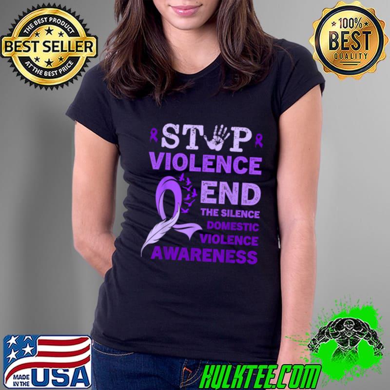 Stop Violence End The Silence Domestic Violence Awareness Purple Ribbon T-Shirt