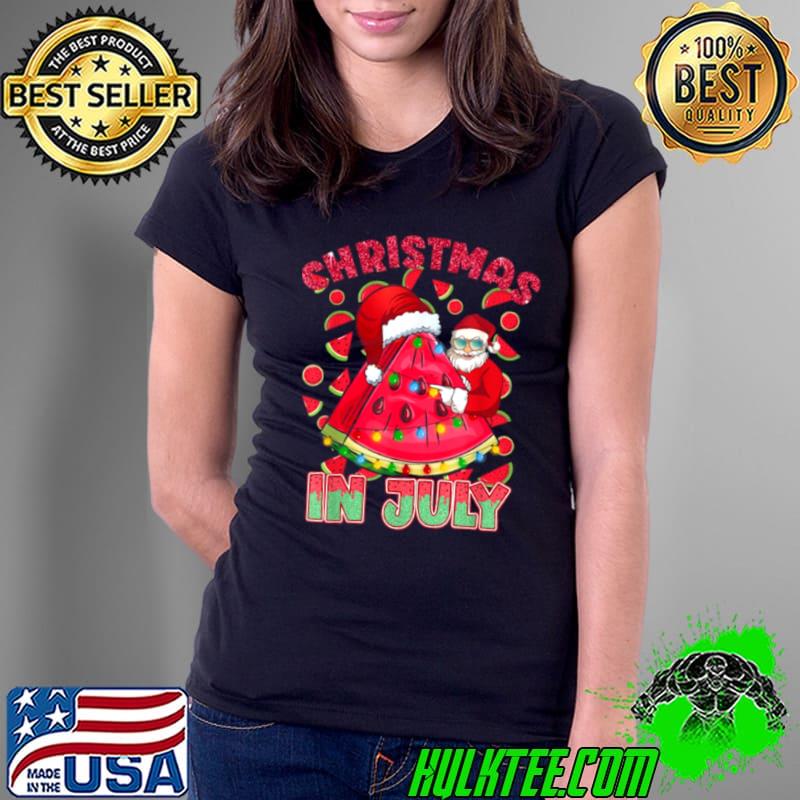 Watermelon Christmas In July Santa Summer Beach Vacation shirt