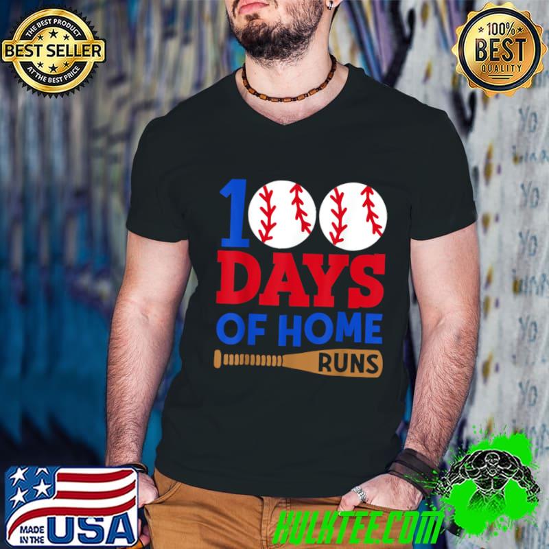 100 Days Of Home Runs Happy 100 Days Of School Baseball T-Shirt