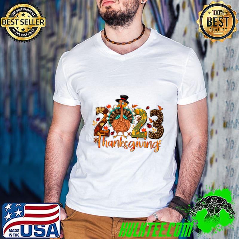 2023 Thanksgiving Thanksgiving Turkey 2023 Hello Fall Autumn Leopard T-Shirt