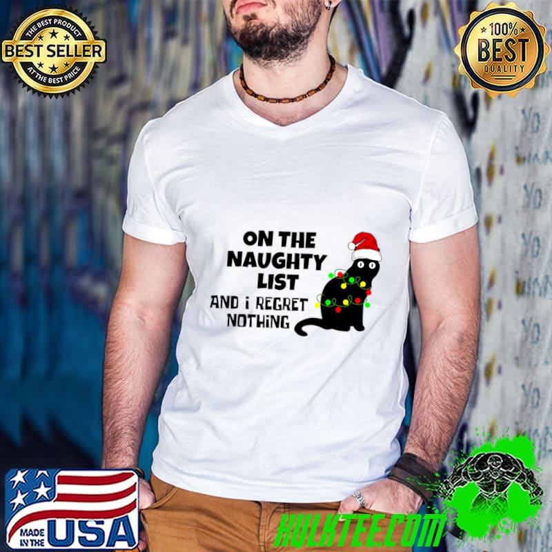 Cat on The Naughty List and I regret Nothing wear santa hat lights T-Shirt Guys V Neck Cat on The Naughty List and I regret Nothing wear santa hat lights T-Shirt Guys V Neck