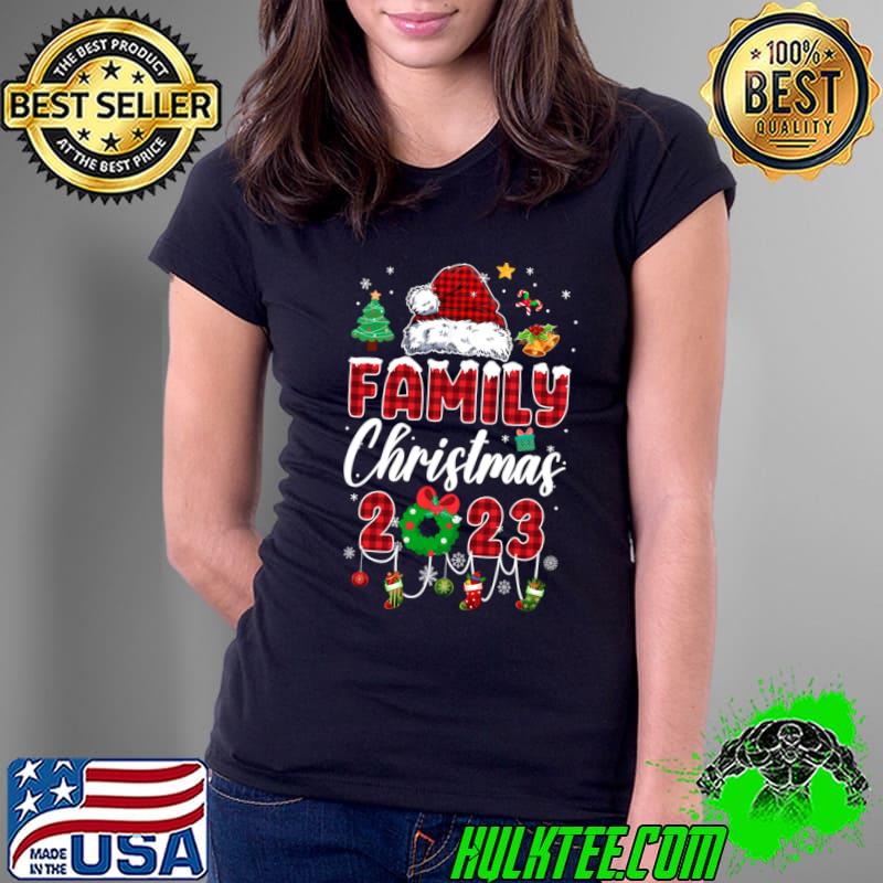 Family Christmas 2023 Matchings Squad Elf Red Plaid Hat Santa T-Shirt Ladies Tee Family Christmas 2023 Matchings Squad Elf Red Plaid Hat Santa T-Shirt Ladies Tee