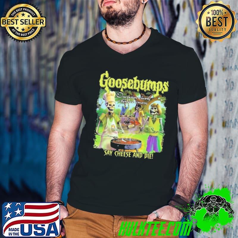 Halloween Horror Goosebumps say cheese and die Shirt Guys V Neck Halloween Horror Goosebumps say cheese and die Shirt Guys V Neck