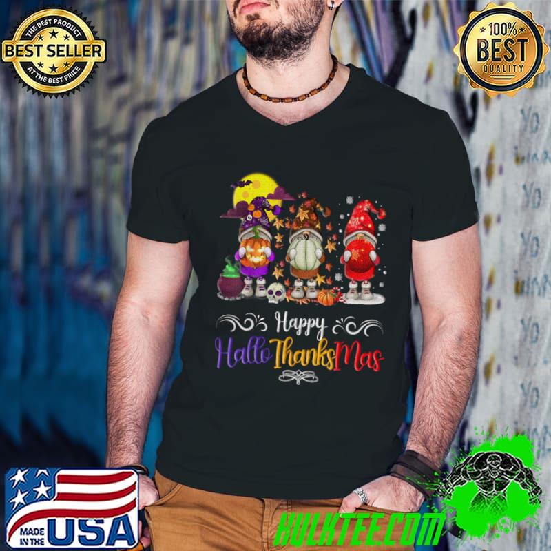 Halloween Thanksgiving Christmas Happy HalloThanksMas Gnomes Moon T-Shirt
