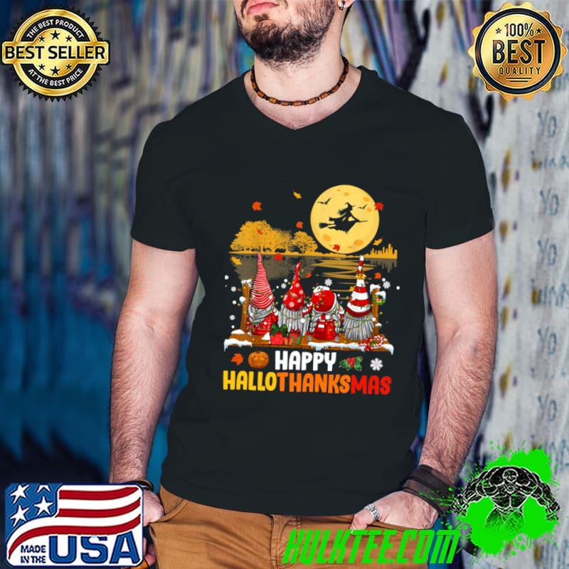 Happy Hallothanksmas Halloween Gnomes Regular Fit Christmas Witch Moon T-Shirt