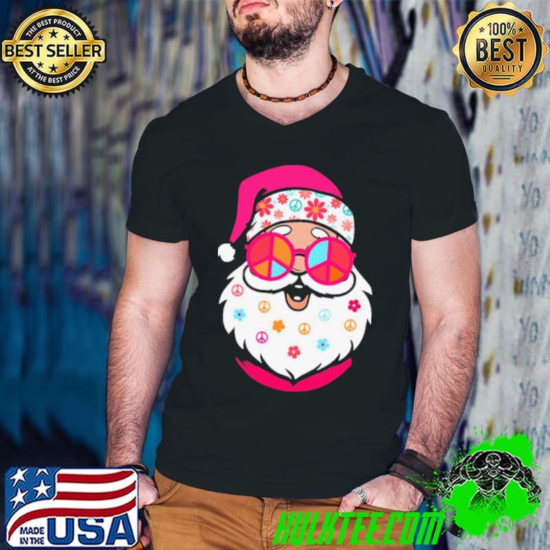 Hippie Santa Cute Christmas Retro Groovy Santa Pink Santa shirt