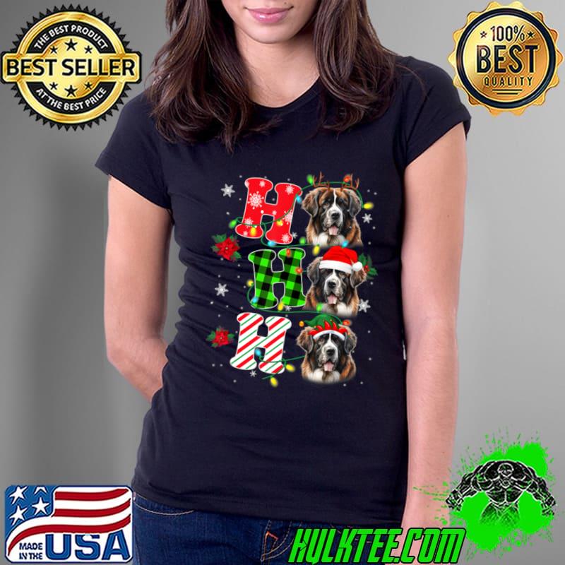 Ho Ho Ho Saint Bernard Dog Christmas Lights T-Shirt Ladies Tee Ho Ho Ho Saint Bernard Dog Christmas Lights T-Shirt Ladies Tee