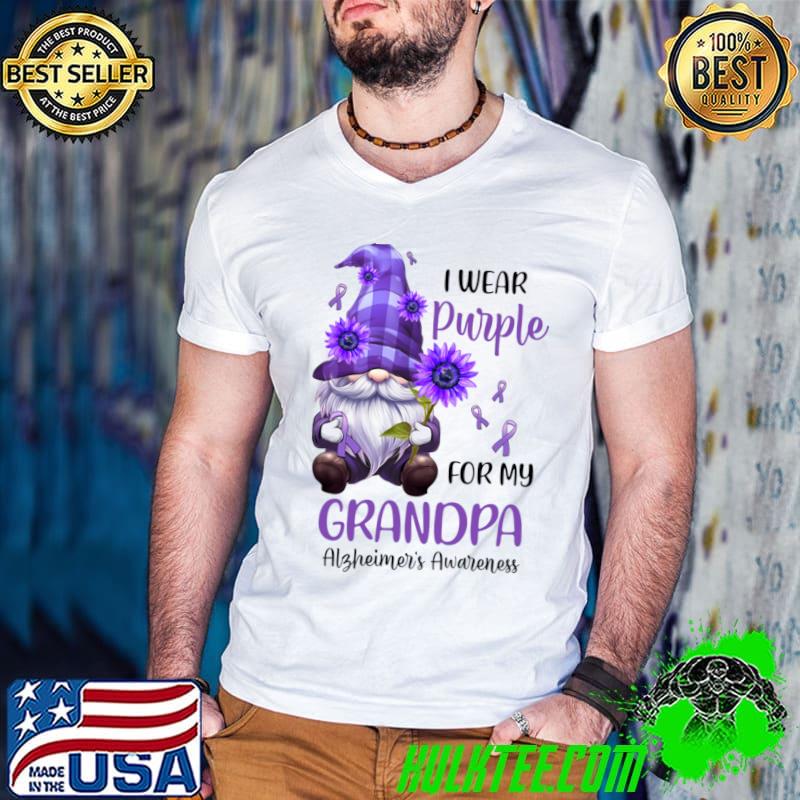 I Wear Purple For My Grandpa Gnome Alzheimer's Awareness Sunflower T-Shirt