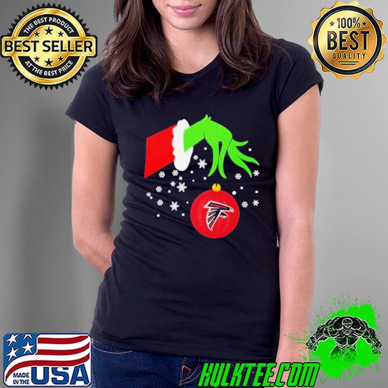 The Grinch Hand Christmas Ornament Atlanta Falcons 2023 s Ladies Tee The Grinch Hand Christmas Ornament Atlanta Falcons 2023 s Ladies Tee