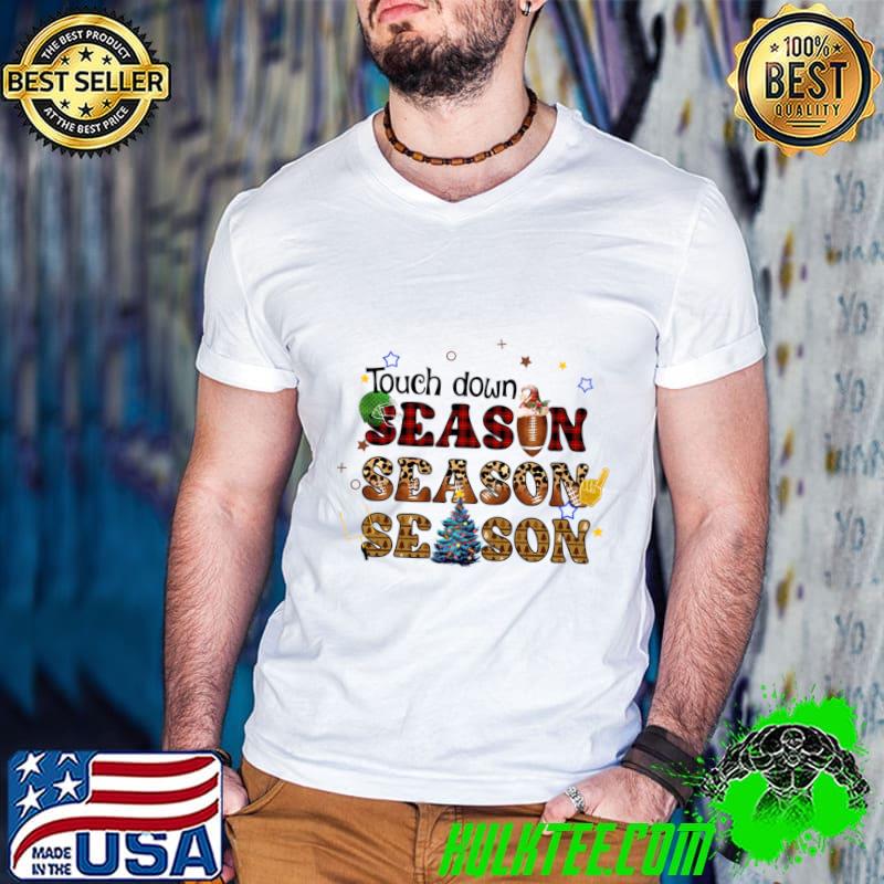 Touchdown Season Red Plaid Leopard Football Merry Xmas T-Shirt
