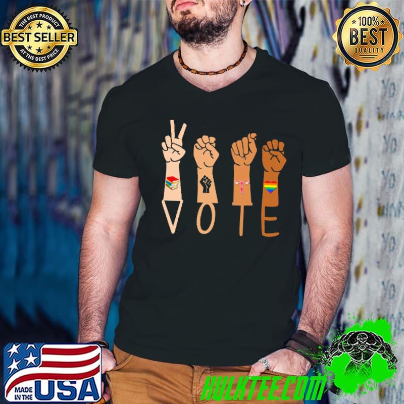 Vote love books feminist uterus heart lgbt shirt