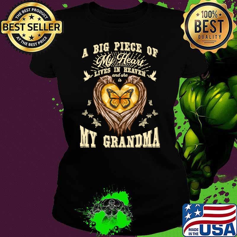 A Big Piece Of My heart Lives In Heaven My Grandma is My Guardian Angel Butterflies T-Shirt