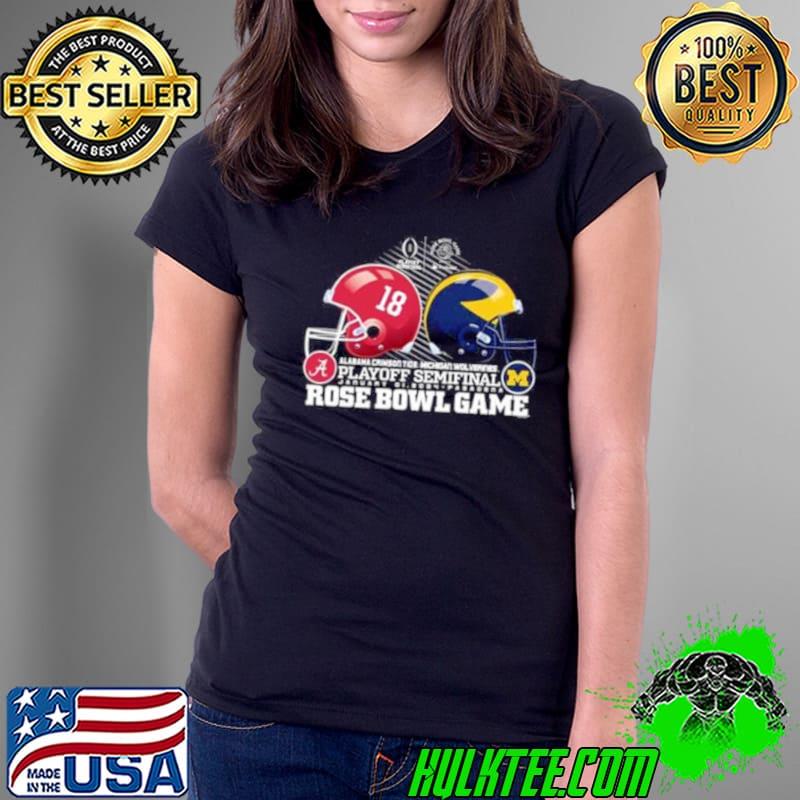 Awesome 2024 CFP Rose Bowl Game Michigan Wolverines vs Alabama Crimson Tide Shirt Ladies Tee Awesome 2024 CFP Rose Bowl Game Michigan Wolverines vs Alabama Crimson Tide Shirt Ladies Tee