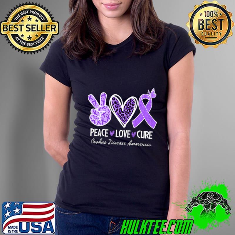 Best crohn's Disease Awareness Peace Love Cure Leopard T-Shirt