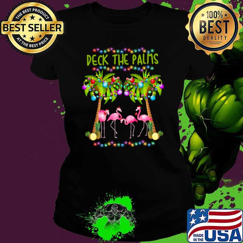 Deck The Palms Merry Flamingo Lights Xmas T-Shirt