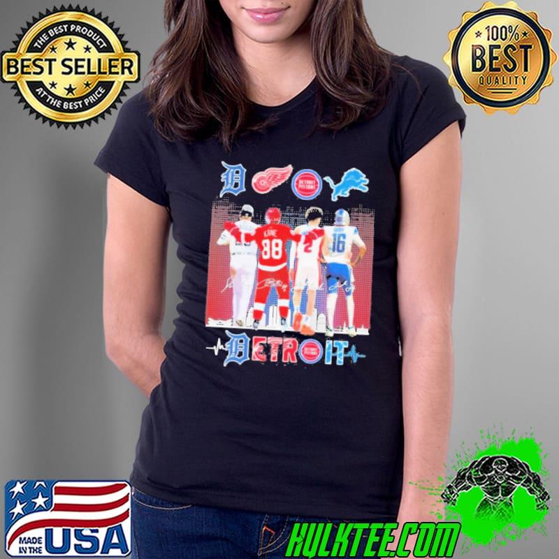 Detroit Lions, Detroit Pistons, Detroit Tigers And Detroit Red Wings Name Player Signaturers Shirt