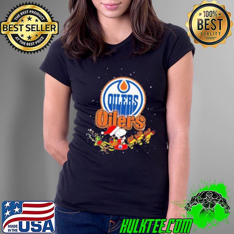 Edmonton Oilers NHL Santa Snoopy and Woodstock Christmas Shirt