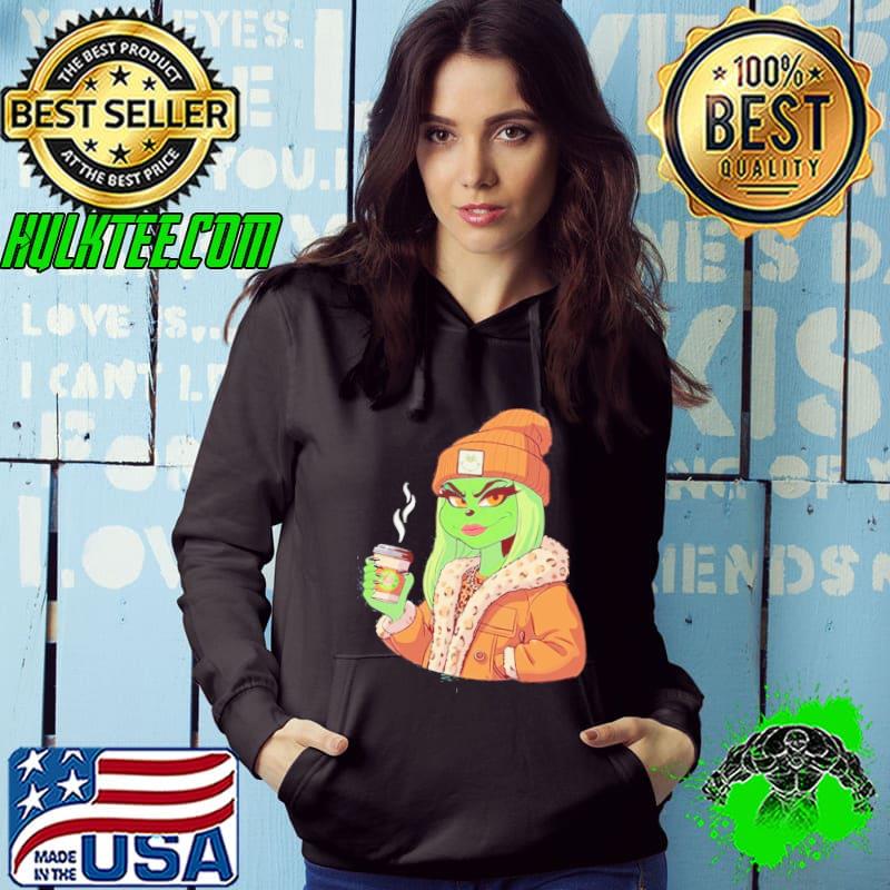 Girl Grinch Hat Santa Hug Coffee Merry Christmas Shirt Hoodie Girl Grinch Hat Santa Hug Coffee Merry Christmas Shirt Hoodie